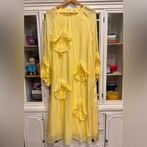 Yellow Ruffle Appliqué Cotton Peasant Dress – Flowy Oversized Fit (S/M/L)